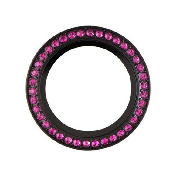 Medium Black Living Locket Face Fuchsia Crystals - Picture 1 of 5